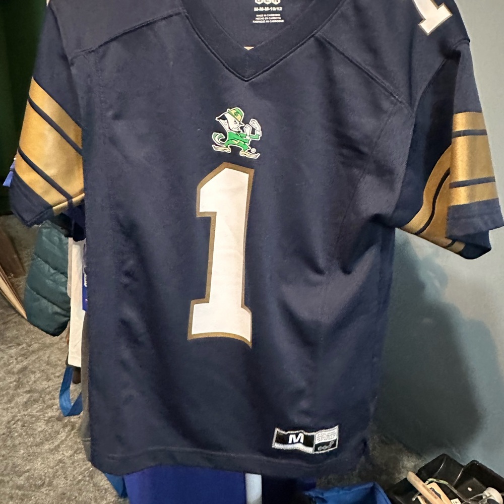 Youth Navy Football Jersey with Gold Accents and White Number 1